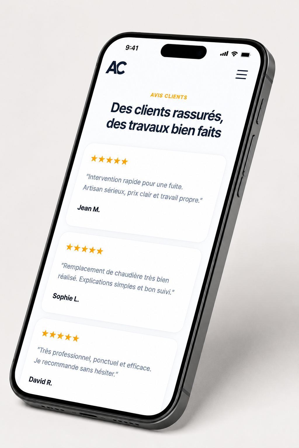 Deuxième écran mobile de la maquette plombier