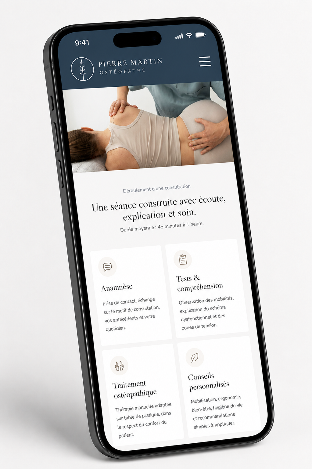 Version mobile accueil ostéopathe